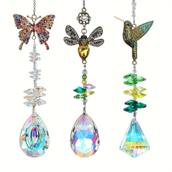 Art Deco Style Crystal Suncatchers - Butterfly, Bee, Humming Bird- Pendant Prism - Picture 1 of 12